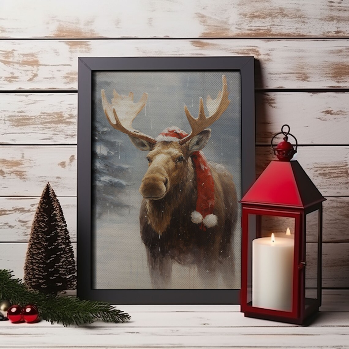 Silly Moose Dressed for Christmas, Vintage Art Print - Image 5