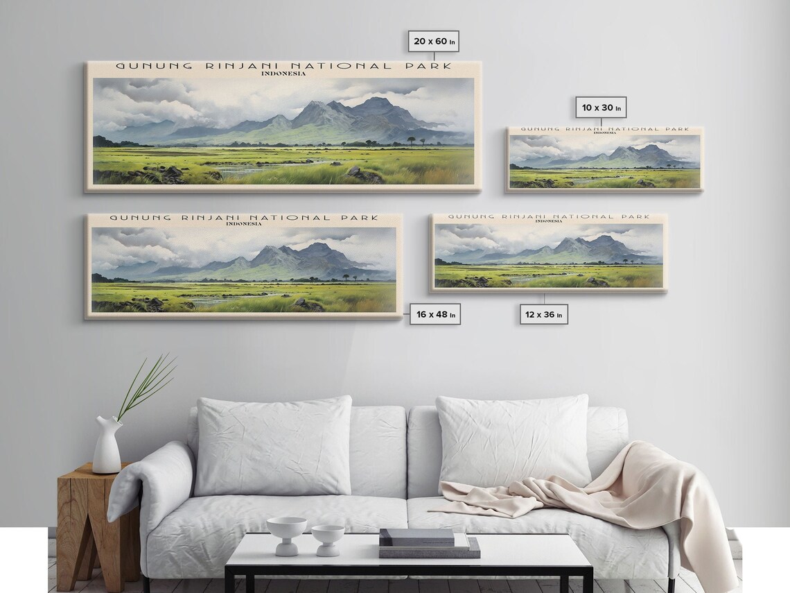 Gunung Rinjani Indonesia Volcano Peak Green Savanna Clouds Travel Poster - Image 2