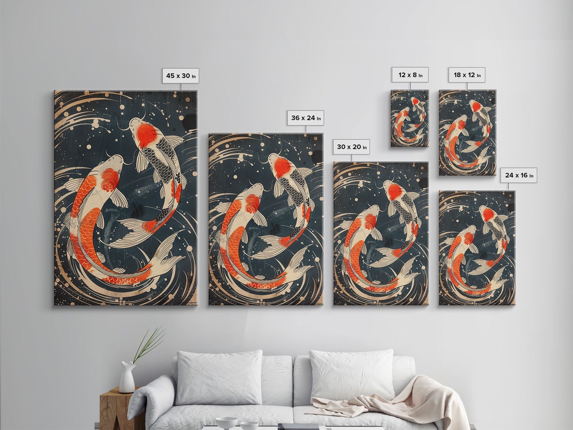 Japanese Koi Fish Ukiyo E Woodblock Style Black Water Pond Poster - Image 2
