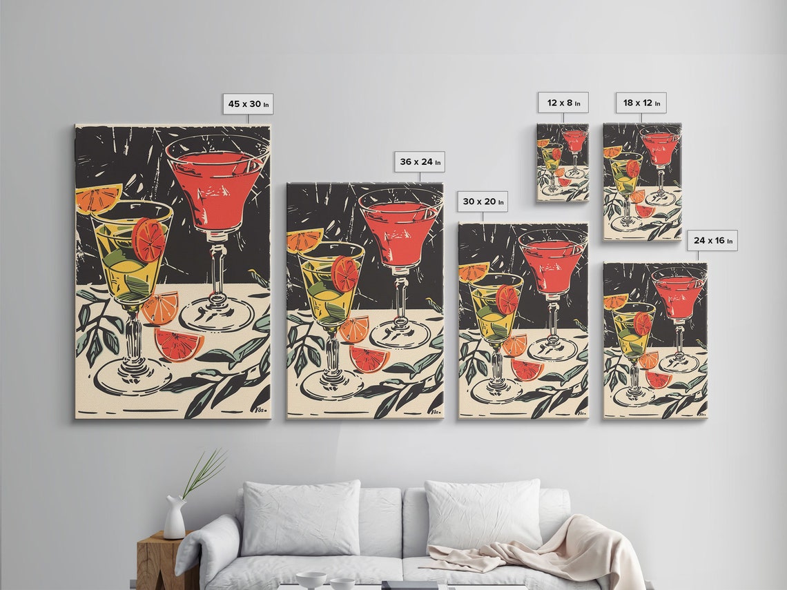 Retro Cocktail Duo Yellow And Red Drinks Vintage Bar Wall Poster - Image 2