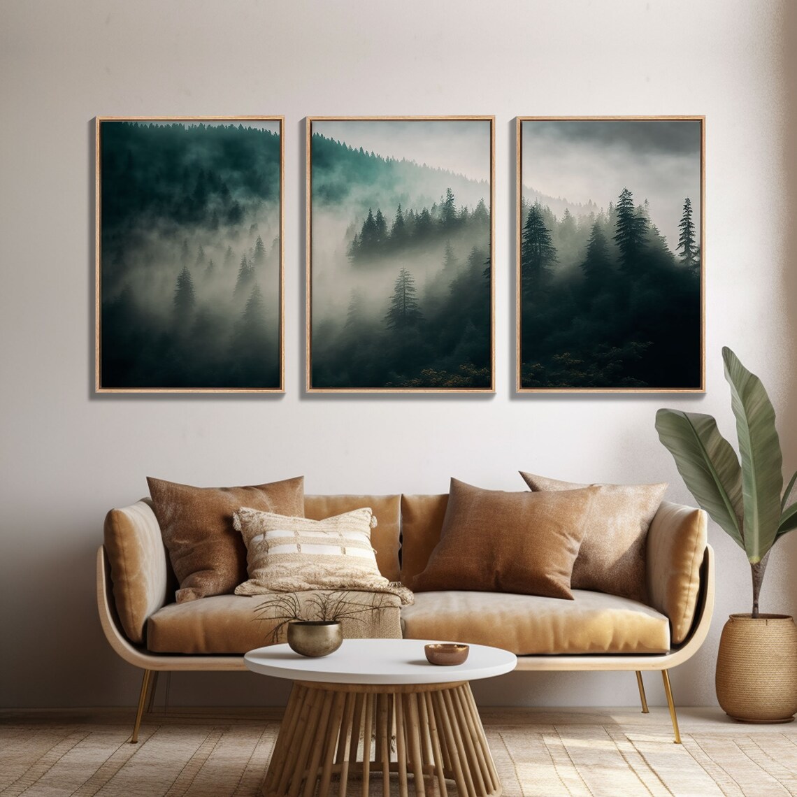 Misty Forest Foggy Landscape Farmhouse Art Print - Image 4