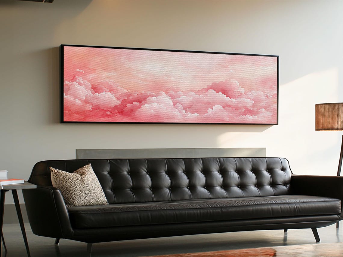 Pink Cloudscape Dreamy Sky Horizontal Moody Coastal Wall Art Print - Image 5