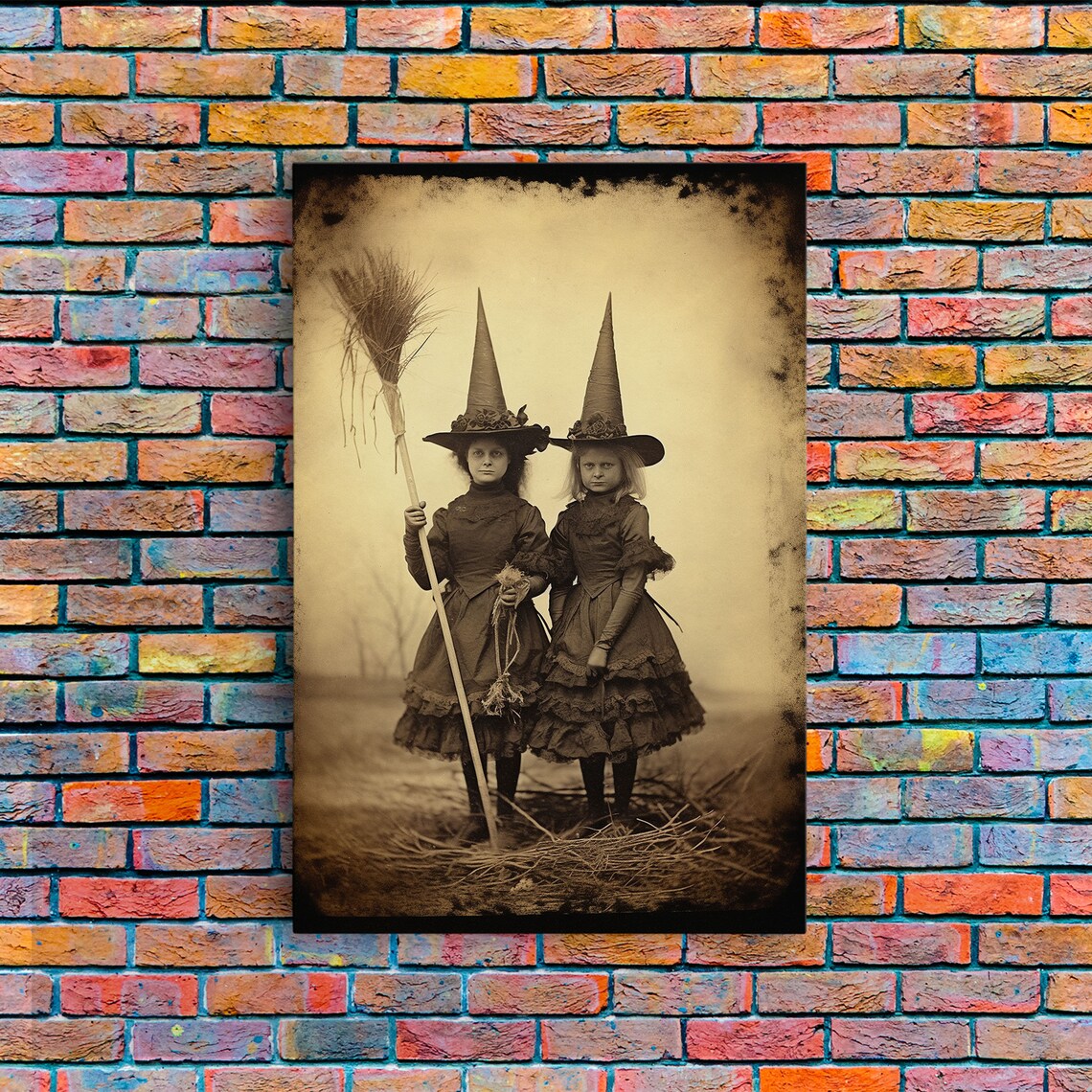 Little Witches Portrait, Victorian Witch Halloween Art Print - Image 3