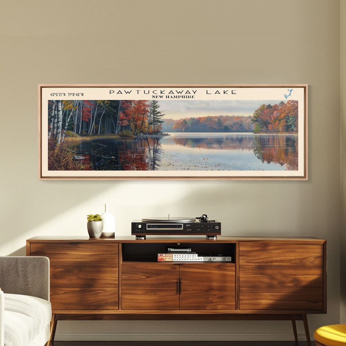 Pawtuckaway Lake New Hampshire Framed Print Lake House Decor Panoramic Wall Art Travel Poster Landscape Painting Living Room - Image 3