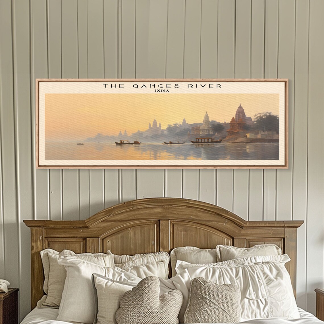 Ganges River India Sunrise Boats Temple Ghats Panoramic Travel Poster - Image 2