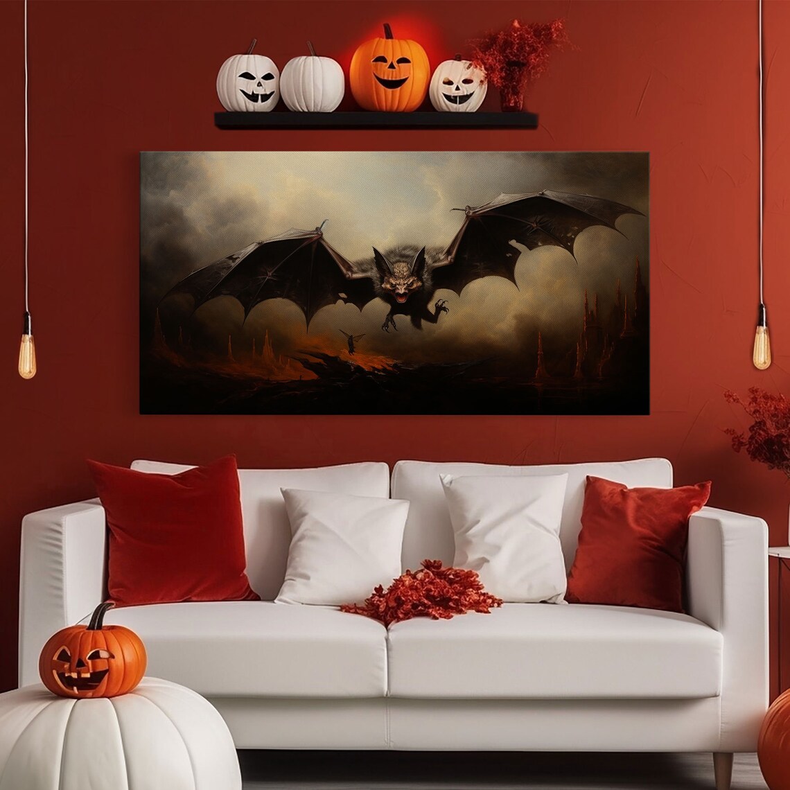 Vampire Bat Giant Flying Dark Stormy Sky Fiery Landscape Gothic Horror Poster - Image 6