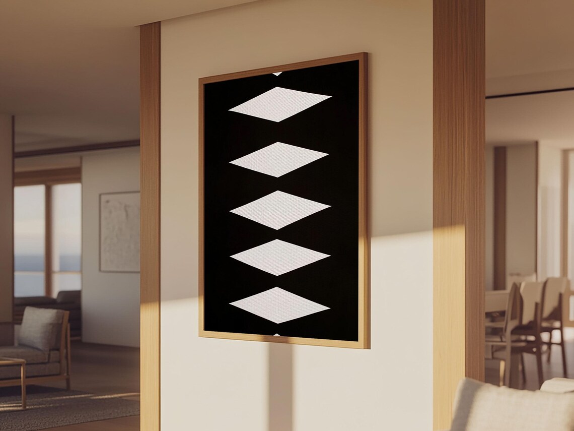 White Diamonds Black Background Southwestern Aztec Geometric Art Print - Image 5