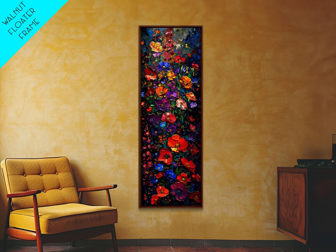 Colorful Impasto Floral Bouquet Bold Blooms Dark Canvas Art Poster - Image 2