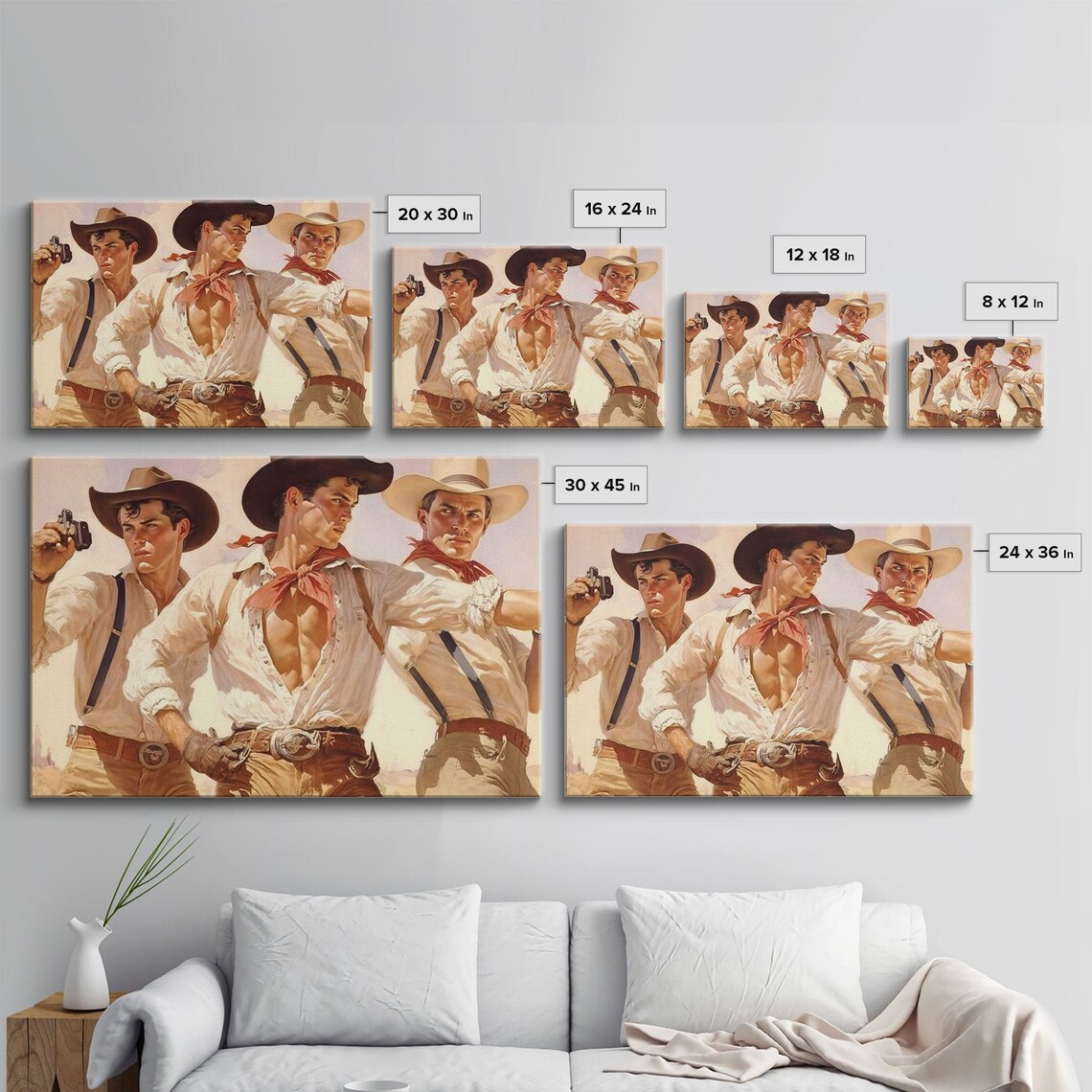 Three Young Cowboys Western Pulp Art Style Vintage Wild West Poster - Image 2