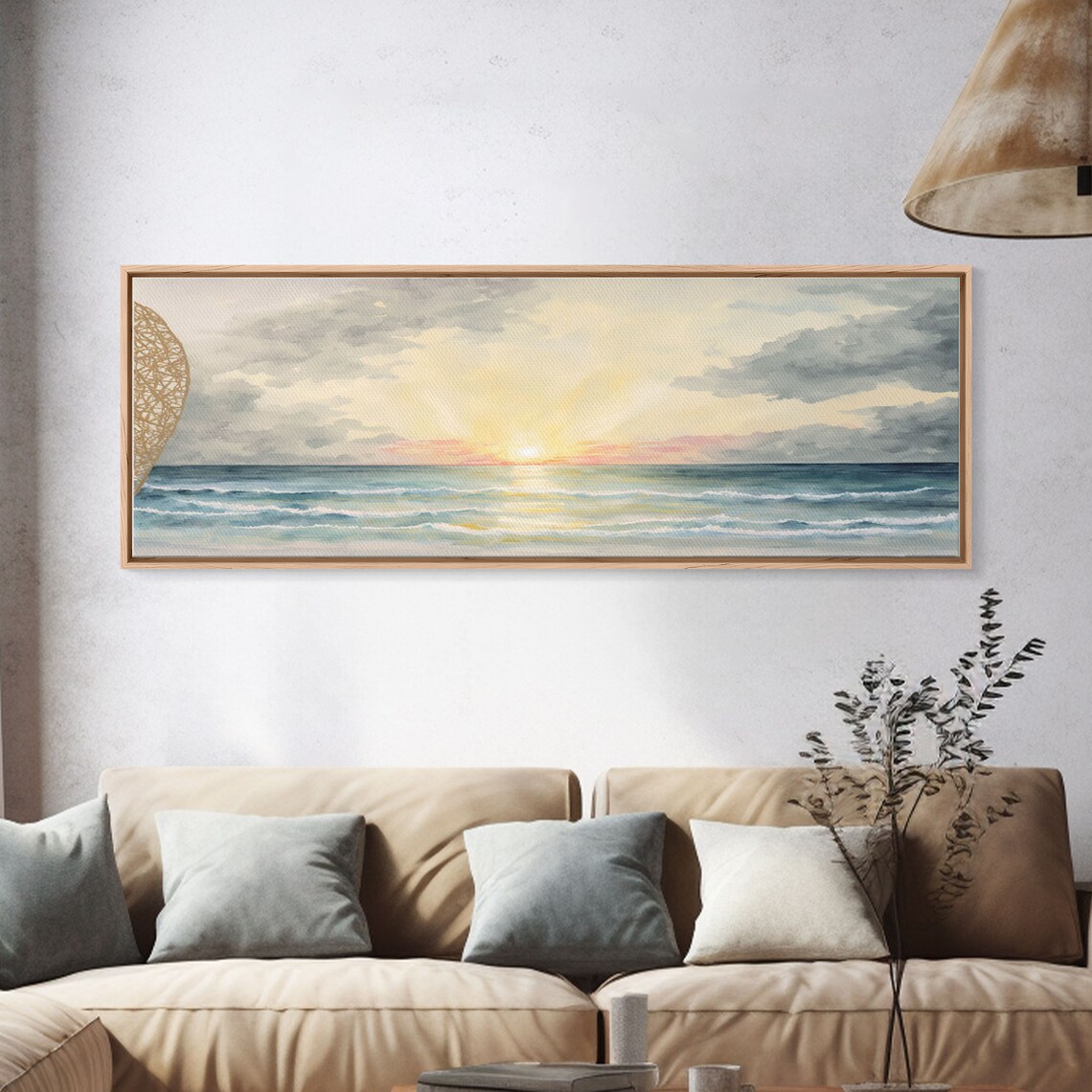 Ocean Sunrise Watercolor Soft Pastel Seascape Calm Horizon Art Poster