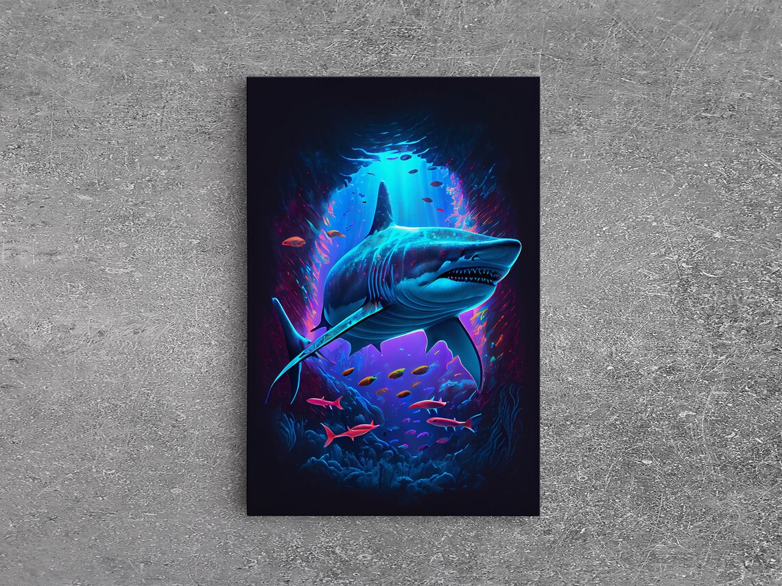 Shark Colorful Retro-Style Watercolor Ocean Poster Print - Image 5