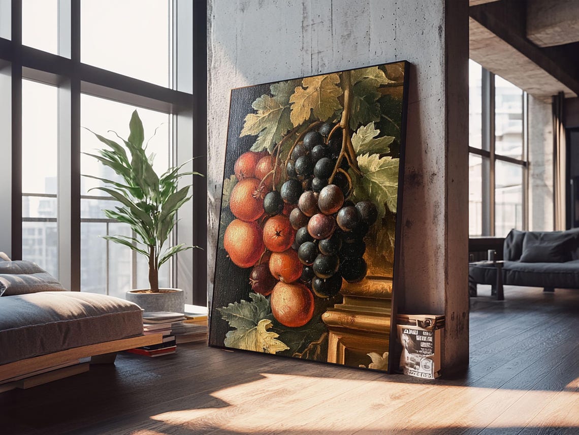 Vintage Grapes And Oranges Vine Still Life Antique Art Print - Image 6