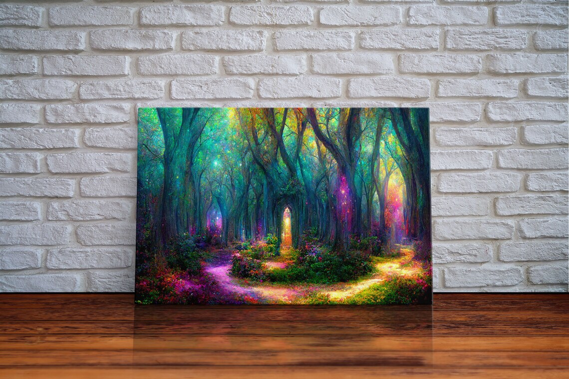 Fantasy Forest Landscape Art Print, Magical Forest