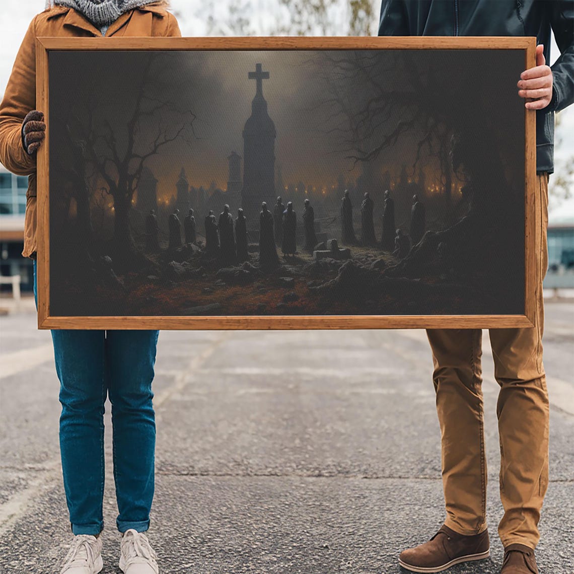 Haunted Graveyard Hooded Figures Dusk Gothic Dark Academia Art Poster - Image 3