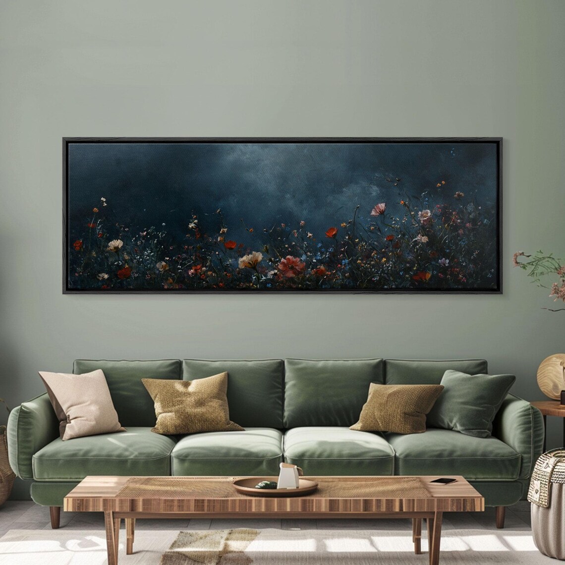 Dark Moody Wild Flowers At Night, Floral Art Print - Image 3