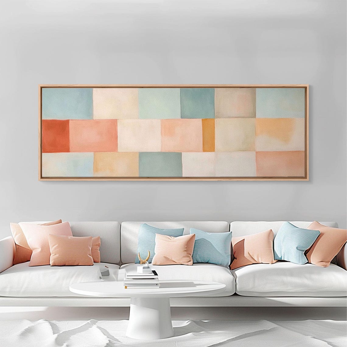 Midcentury Modern Style Abstract Square Framed Print Mcm Modern Wall Art Pastel Colors Large Horizontal Wall Art Print - Image 5
