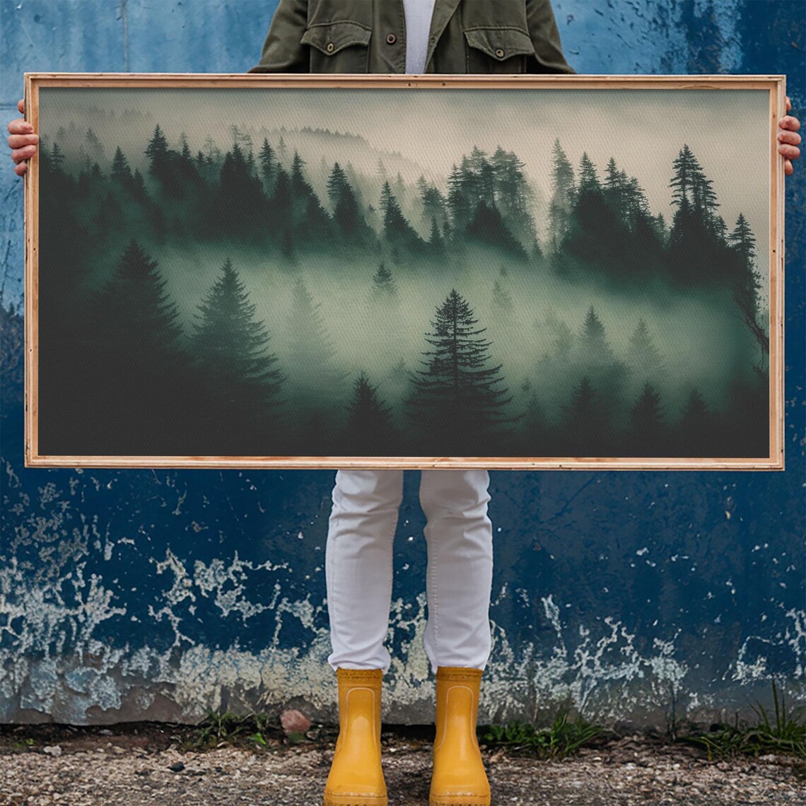 Pine Tree Forest, Misty Mountain Landscape Art Print