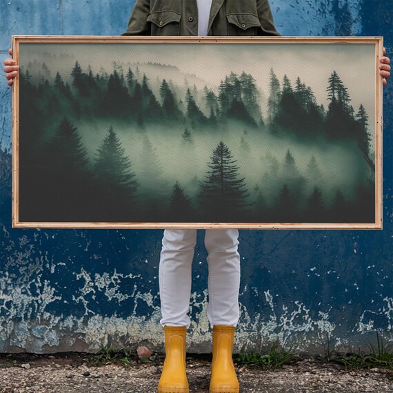 Pine Tree Forest, Misty Mountain Landscape Art Print