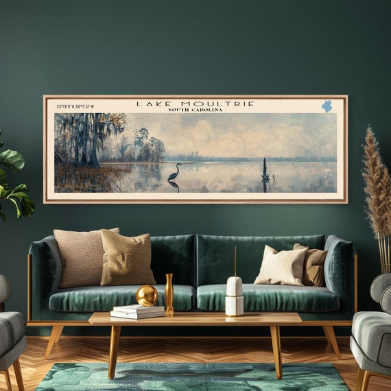 Lake Moultrie South Carolina Framed Print Lake House Decor Panoramic Wall Art Travel Poster Landscape Painting Bedroom Decor
