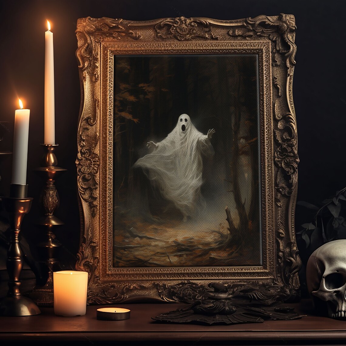 Ghost Dancing In Dark Haunted Autumn Forest Spooky Halloween Art Poster - Image 4