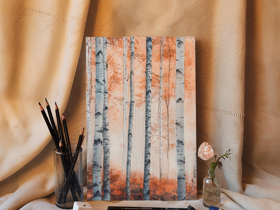 Original Birch Tree Forest Painting Print Birch Tree Textured Wall Art Statement Living Room Wall Art Decor Designer Art Custom Art - Image 2