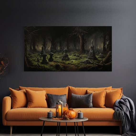 Victorian Haunted Cemetery Dark Forest Mossy Tombstones Candlelight Poster