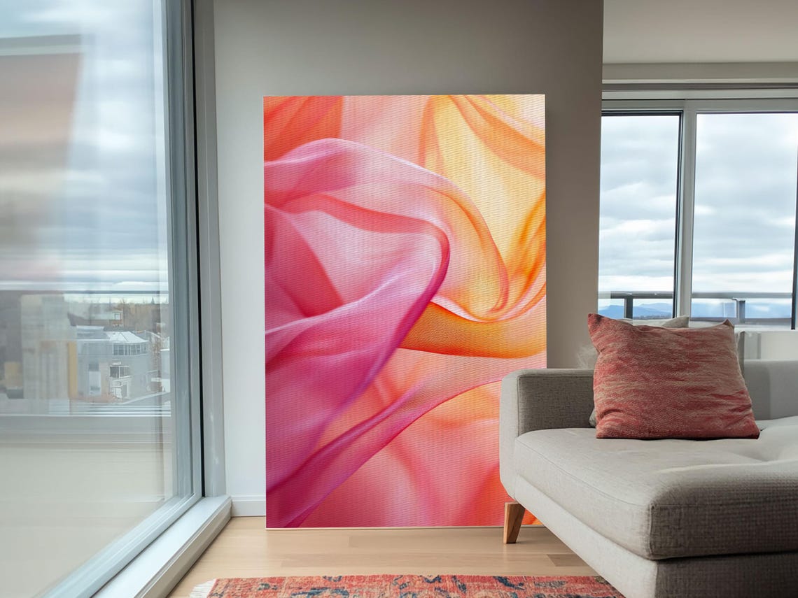 Sheer Pink Orange Silk Waves Minimalist Zen Dreamy Abstract Art Poster - Image 5