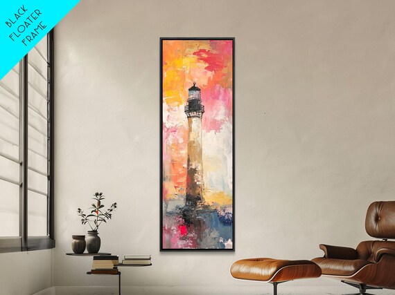 Abstract Lighthouse Painting Pink Orange Sunset Coastal Art Poster
