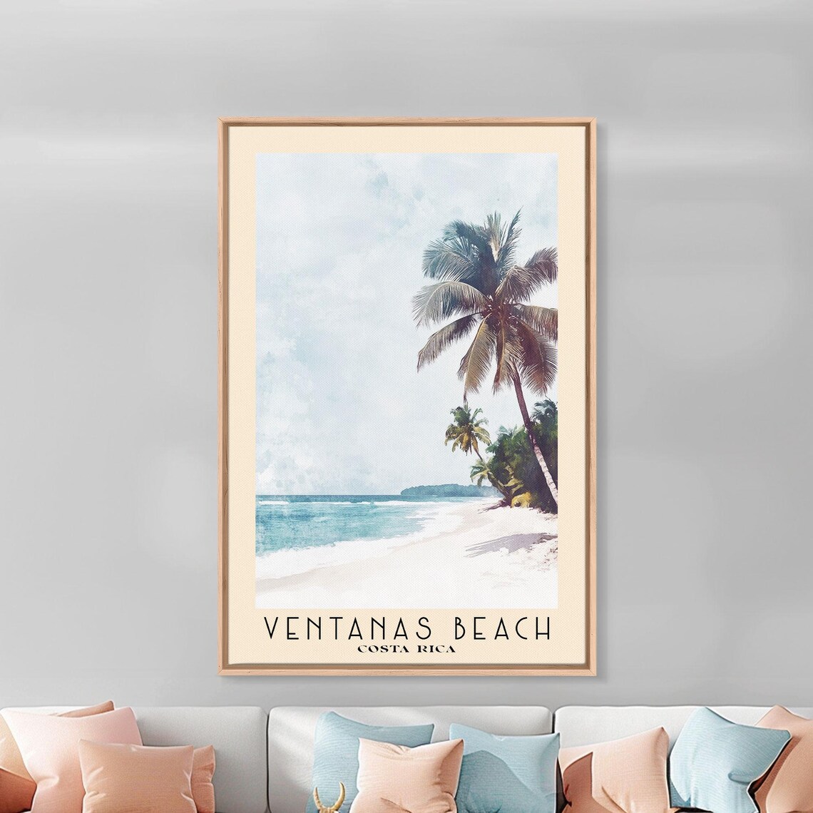 Ventanas Beach Costa Rica Watercolor Palm Tree Tropical Travel Poster - Image 2