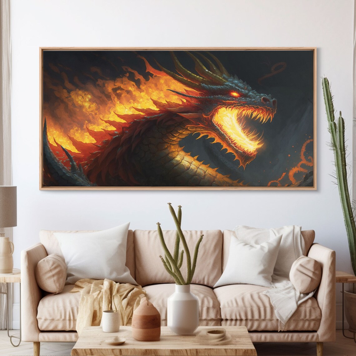 Fire-Breathing Horned Dragon, Colorful Fantasy Art Print - Image 3