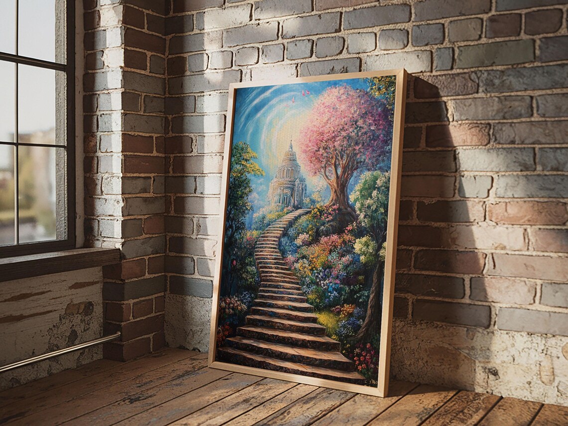 Stairway To Heaven Fantasy Garden Temple Dreamy Landscape Poster - Image 3
