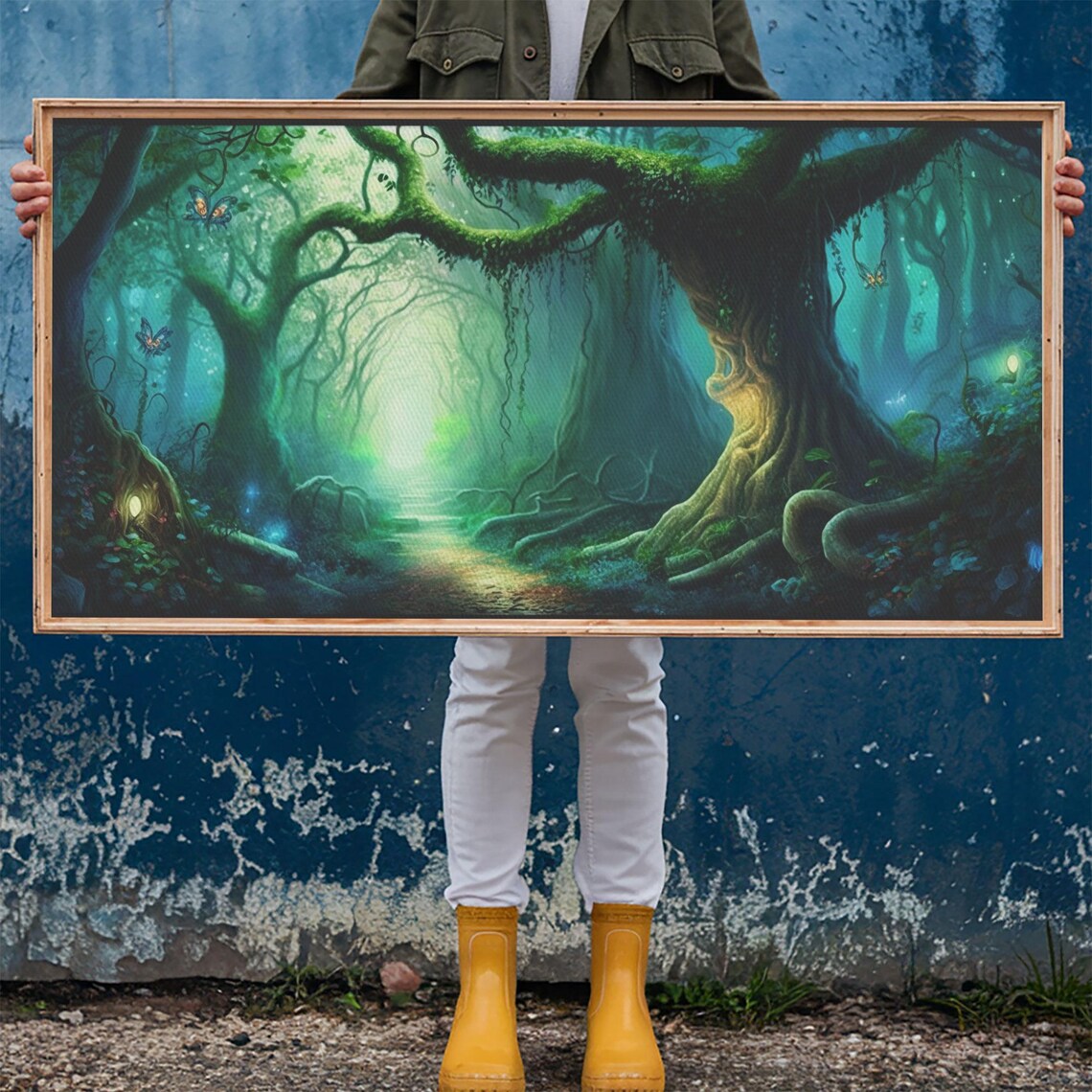 Magical Green Fairy Forest Mossy Archway Trees Glowing Path Wall Poster - Image 6