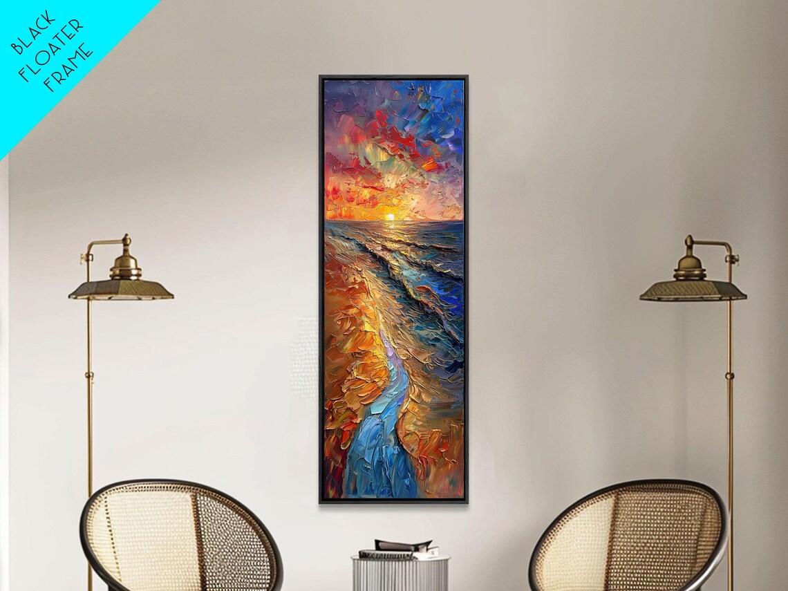 Ocean Sunset Impasto Painting Golden Purple Waves Sky Tall Poster - Image 3