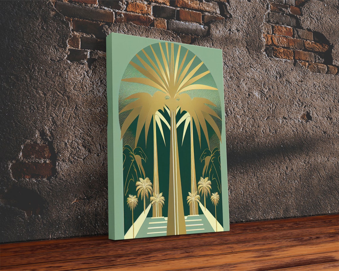 Gold Palm Trees Art Deco Emerald Green Botanical Geometric Poster - Image 2