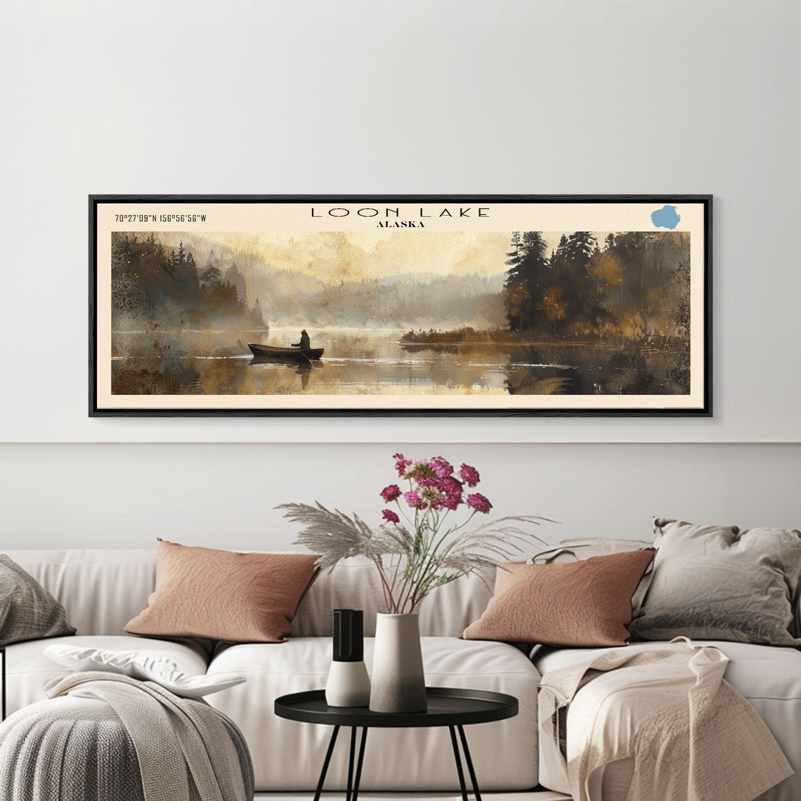 Loon Lake Alaska Golden Mist Lone Canoe Forest Shore Lake Art Poster - Image 5