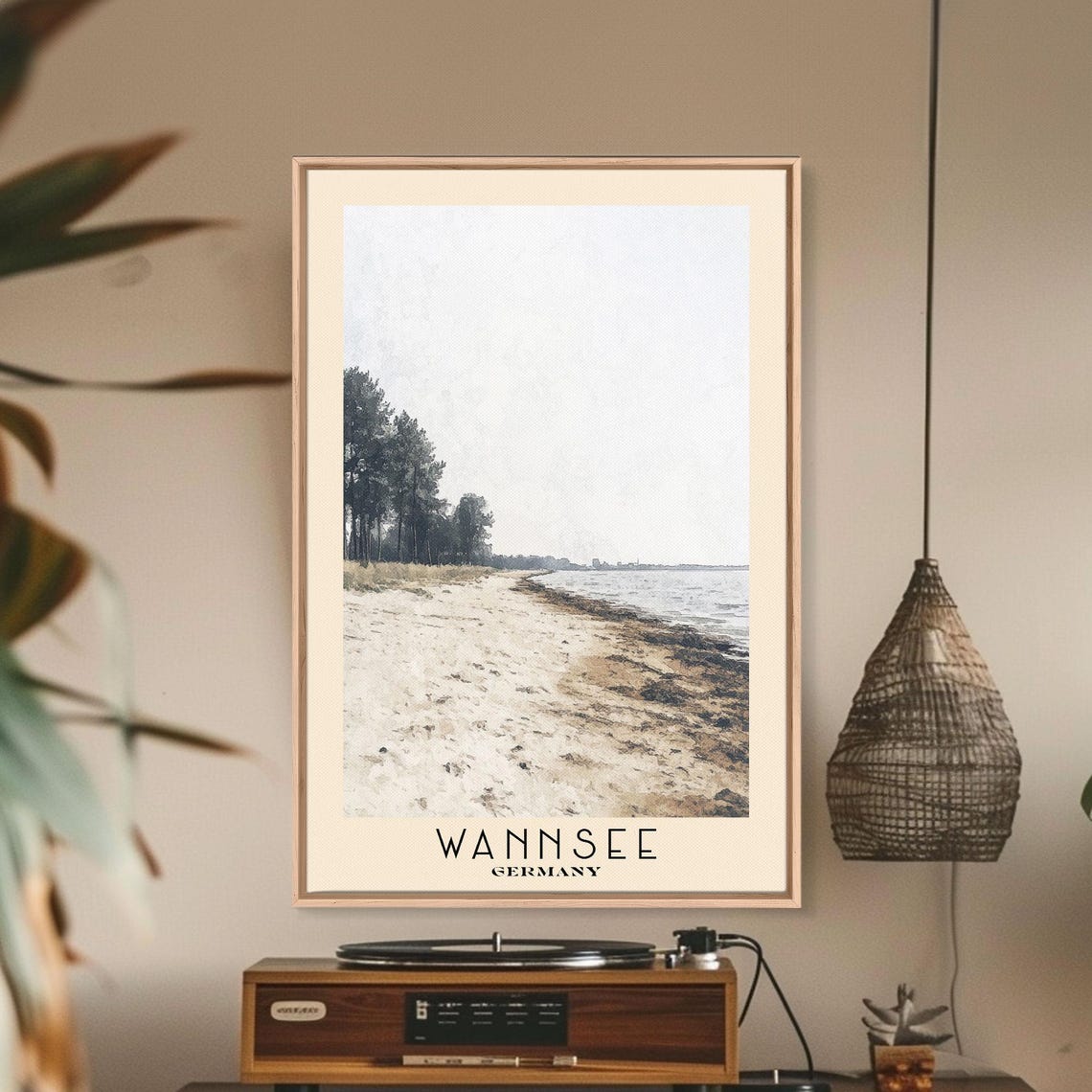 Wannsee Germany Lakeshore Pine Trees Sandy Beach Watercolor Poster - Image 3