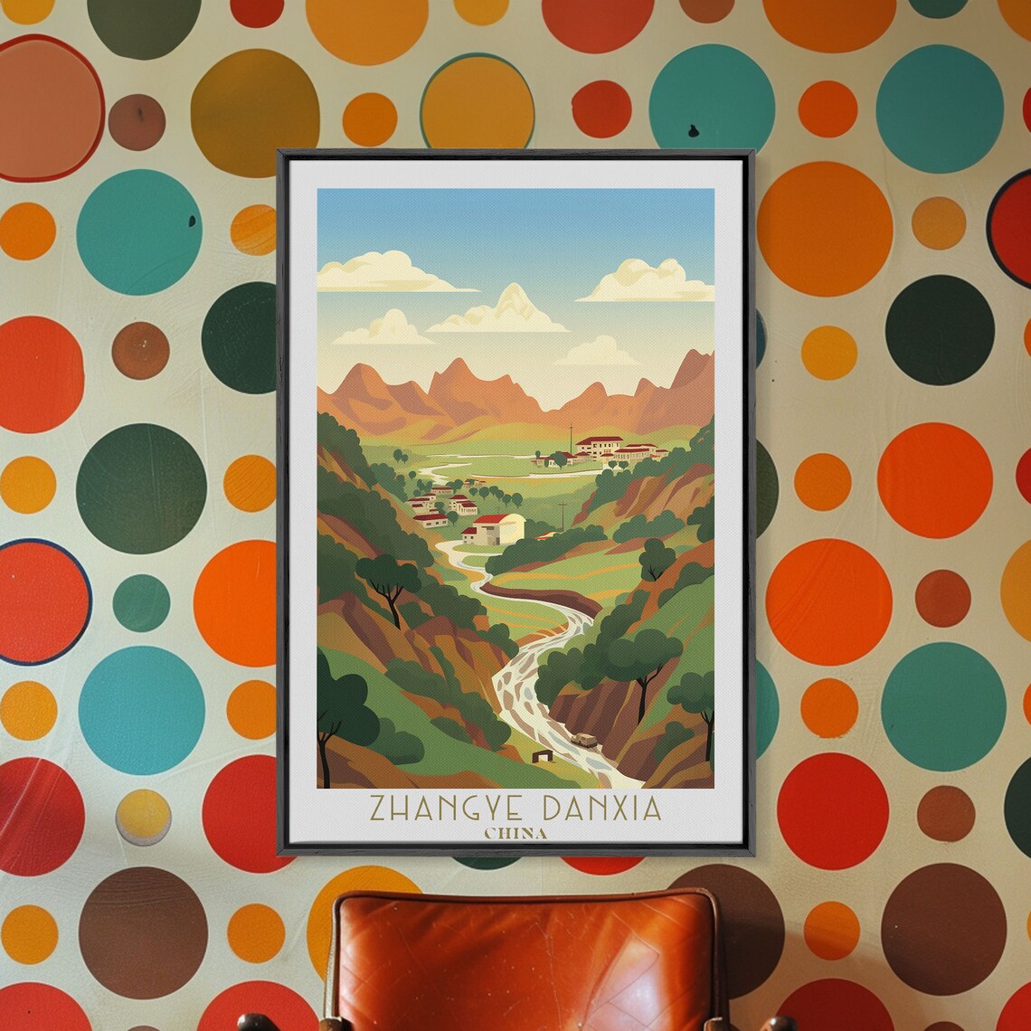 Zhangye Danxia China Rainbow Mountains Valley Village Travel Poster - Image 3