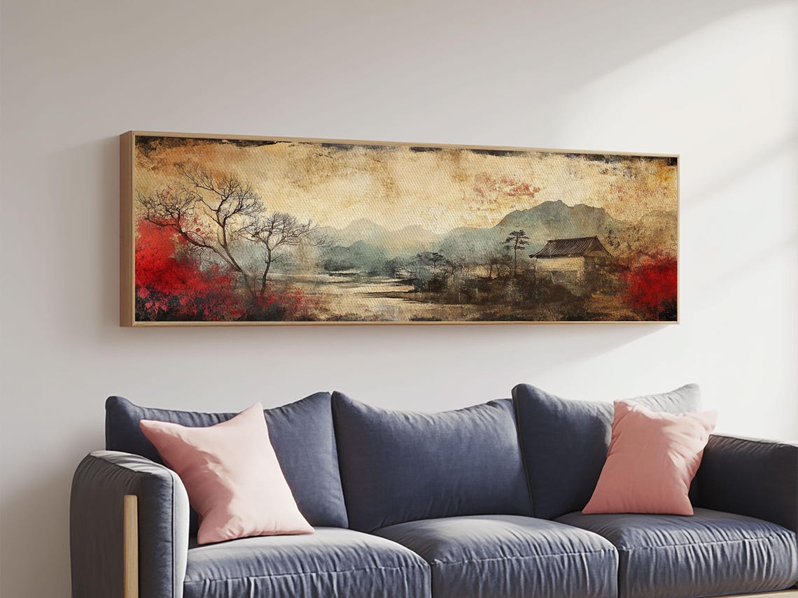 Japanese Misty Mountain Ink Painting Autumn Panoramic Wall Poster - Image 4