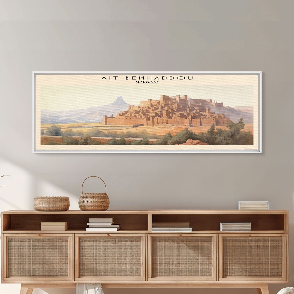 Ait Benhaddou Morocco Kasbah Hilltop Village Desert Watercolor Poster