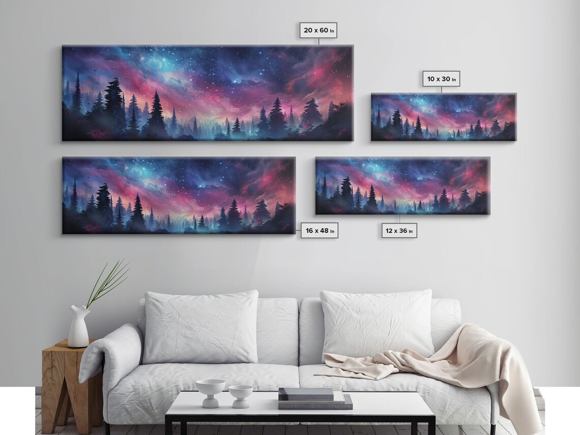 Starry Galaxy Night Over Pine Forest Cosmic Nebula Sky Panoramic Poster - Image 2
