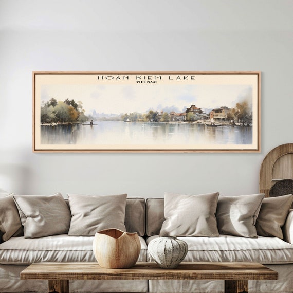 Hoan Kiem Lake Retro Travel Poster Panoramic Framed Print Vietnam Travel Decor Vintage Style Home Decor Travel Print Wall Art