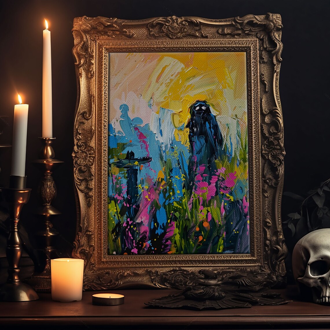 Ghost Bride Sunflowers Golden Garden Abstract Impasto Art Poster - Image 6