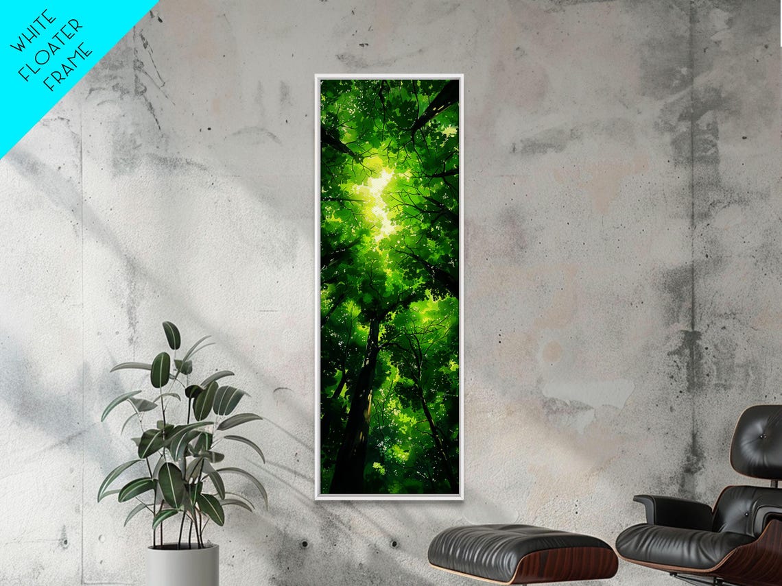 Green Forest Canopy Sunlight Through Trees Tall Narrow Nature Poster - Image 2