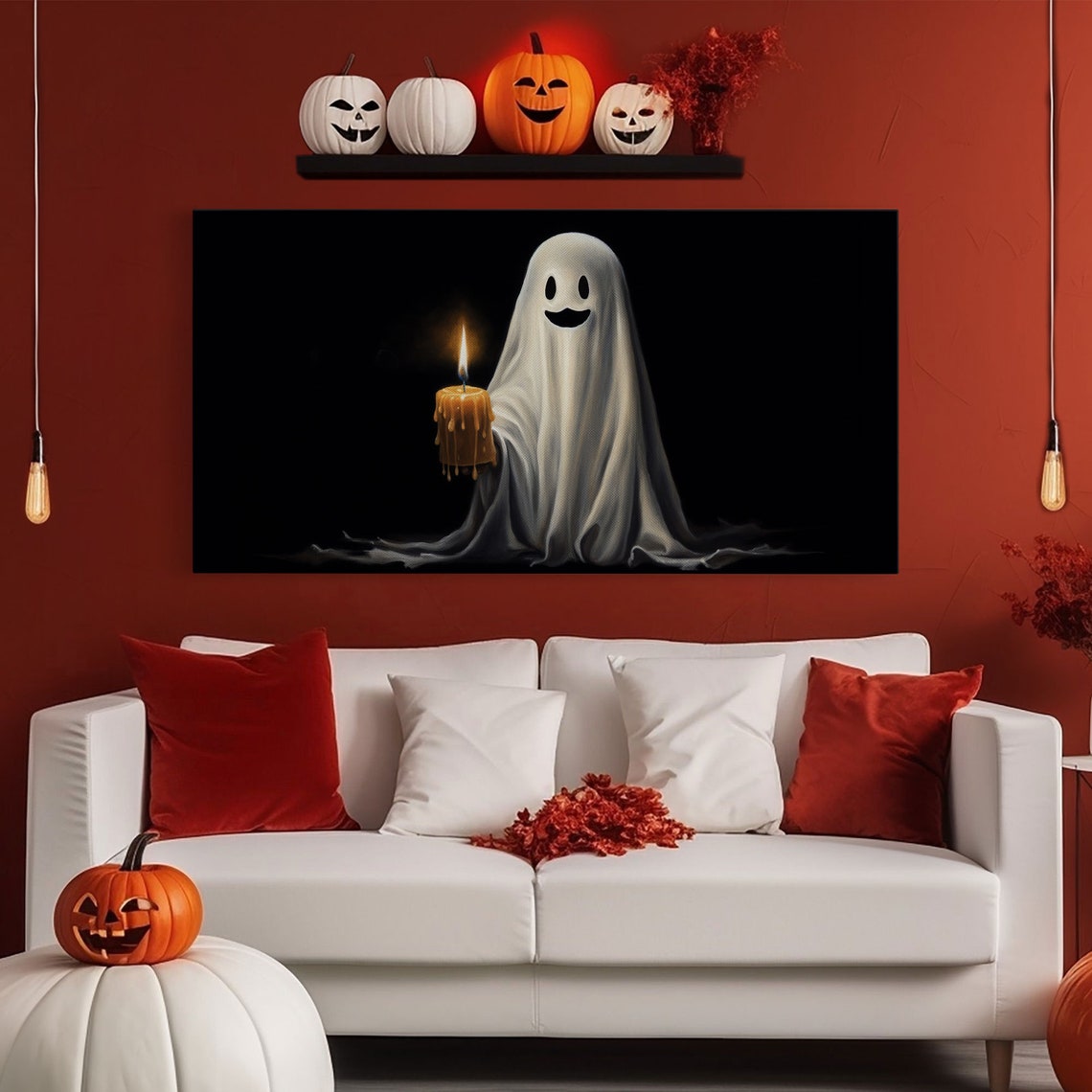 Smiling Ghost Holding Melting Candle On Black Background Poster
