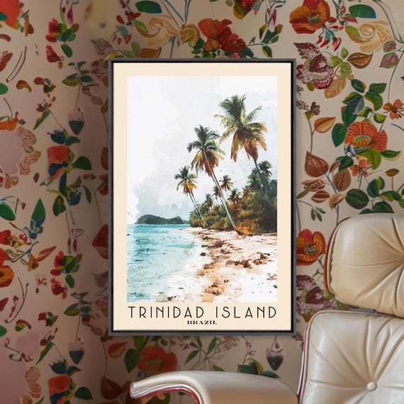 Trinidad Island Brazil Watercolor Print Vacation Gift Brazil Wall Art Beach Painting Beach Decor Large Wall Art Wood Frame Art