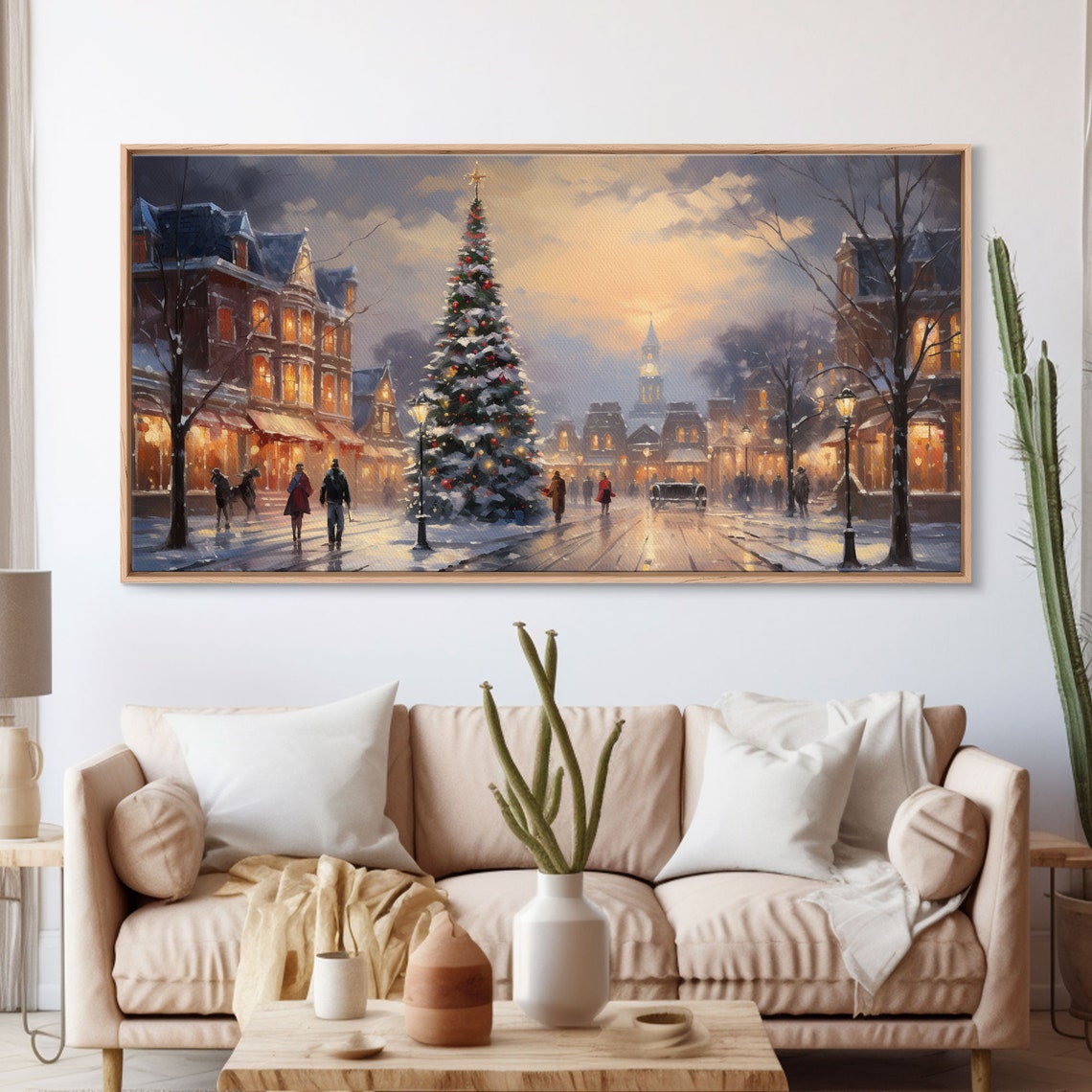 Victorian Christmas Town Square Big Tree Evening Lights Poster - Image 3