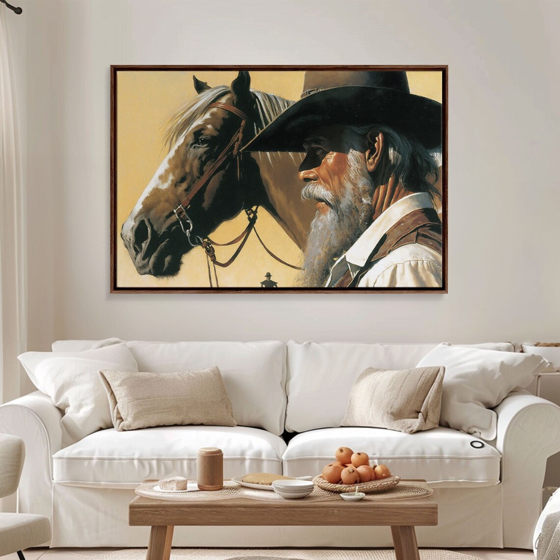 Old Bearded Cowboy With Horse Vintage Western Oil Painting Poster - Image 4
