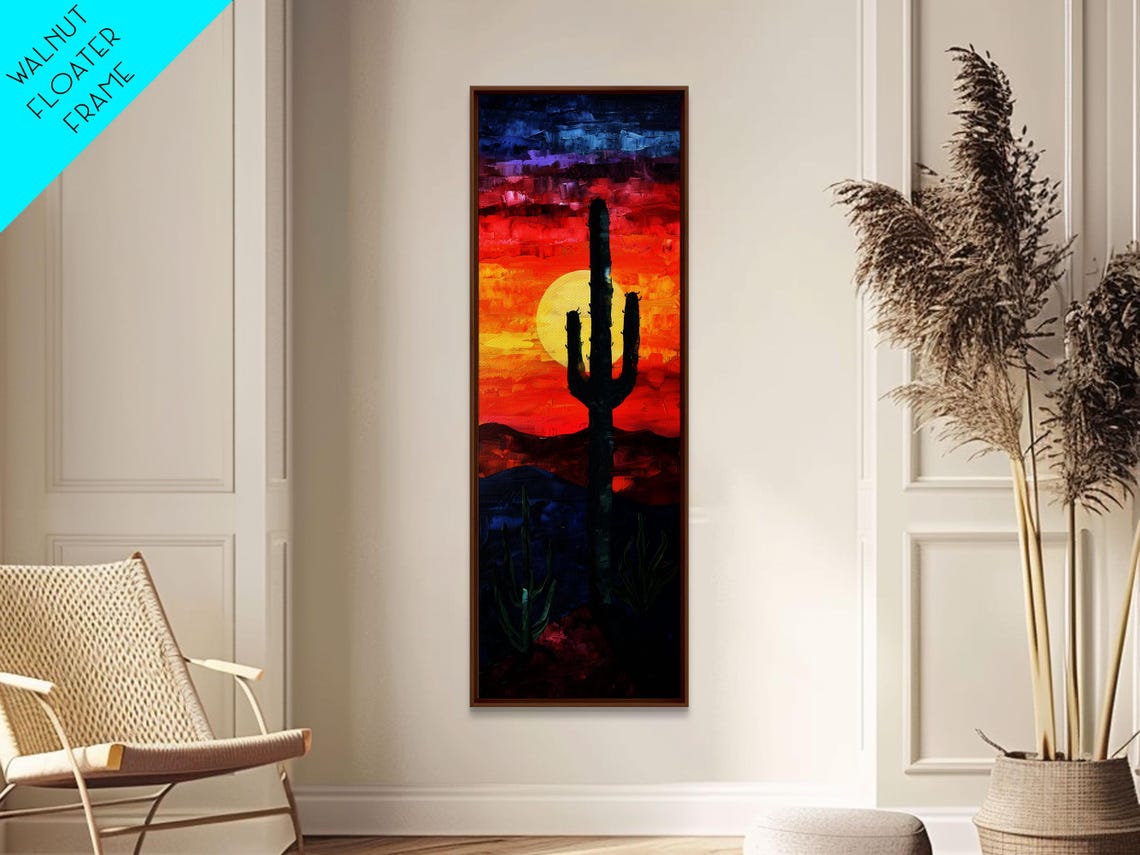Saguaro Cactus Silhouette Fiery Sunset Desert Hills Wall Poster - Image 3