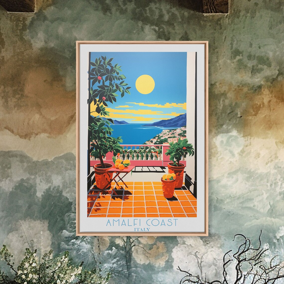 Amalfi Coast Italy Sunlit Lemon Terrace Sea View Travel Poster - Image 3