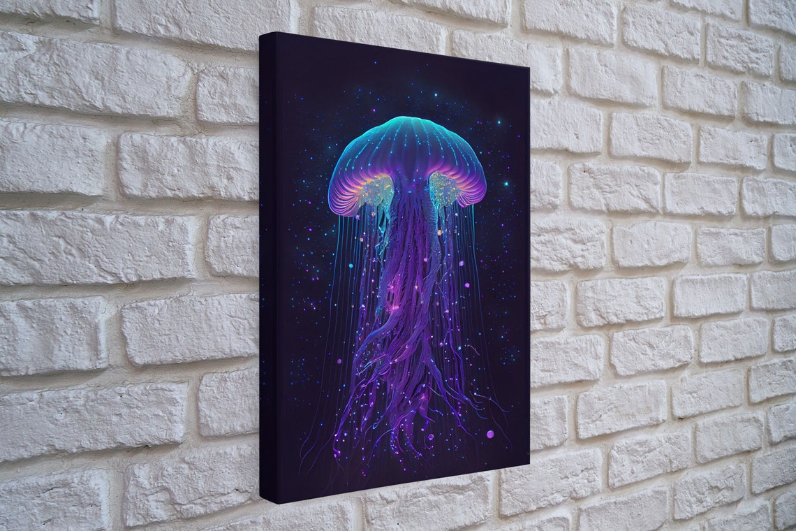 Bioluminescent Jellyfish Cosmic Starry Night Neon Synthwave Art Poster - Image 4